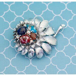 Vintage Spiral Leaves Art Deco Silver Tone Brooch - R6
